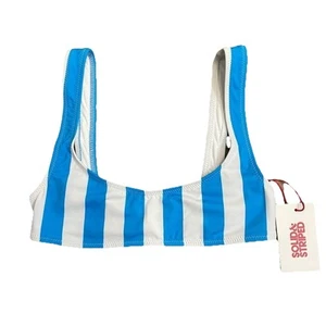 Top de natación de bikini The Elle liso y a rayas azul y blanco a rayas corte redondo talla XS - Imagen 1 de 4