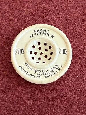 VINTAGE CELLULOID ADVERTISING BUFFALO CANDLESTICK TELEPHONE MOUTHPIECE ACCESSORY - Image 1 of 2