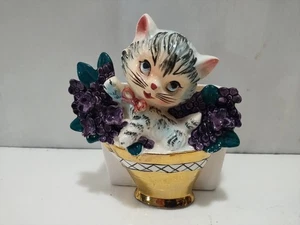 De Colección Gatito Gato Floral Cesta Bolsillo de Pared Antropomórfico Japón Retro Difícil de Encontrar Raro - Imagen 1 de 24