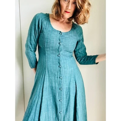 Vintage 90s Guatemalan Cotton Midi Dress Ethnic Print, Artisan Boho Folk  SM - Image 1 of 4