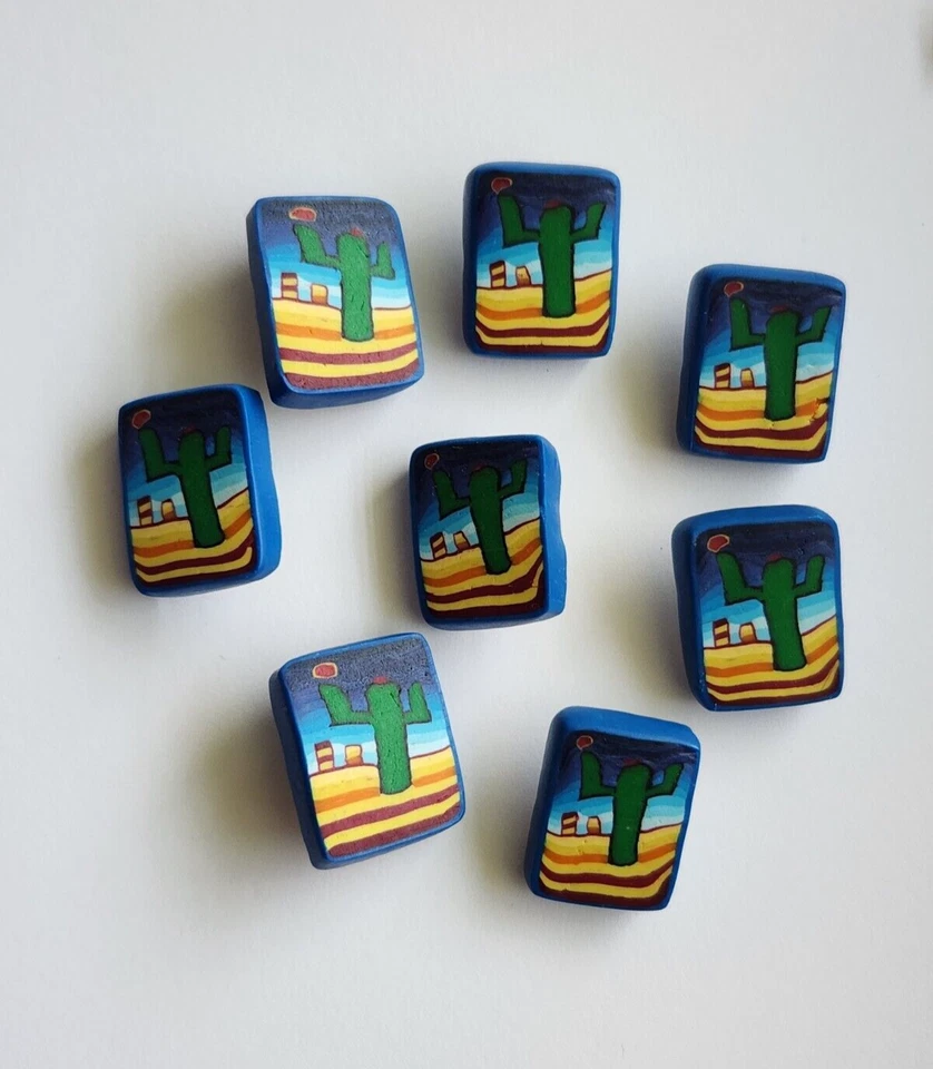  Cactus Desert Theme Polymer Clay Button 8 Pieces - Image 1 of 4