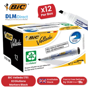 Marqueurs tableau blanc noir BiC Velleda 1751 pour une écriture lisse et claire - Pack de 12 - Photo 1/11