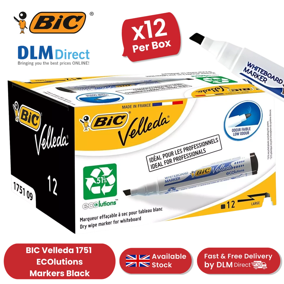 BiC Velleda 1751 Black Whiteboard Markers for Smooth, Clear Writing - Pack of 12 - Image 1 of 4