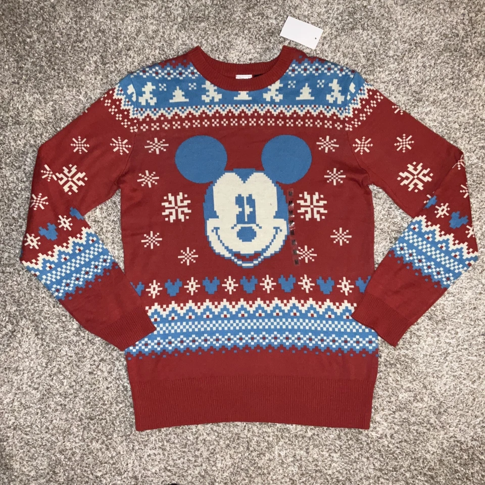 Disney Mickey Mouse Holiday Christmas Sweater Men’s Size Large (L) Red Blue