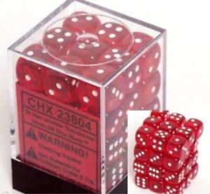 Chessex Dice d6 Sets Red w/ White Translucent 36 12mm Six Sided Die CHX 23804