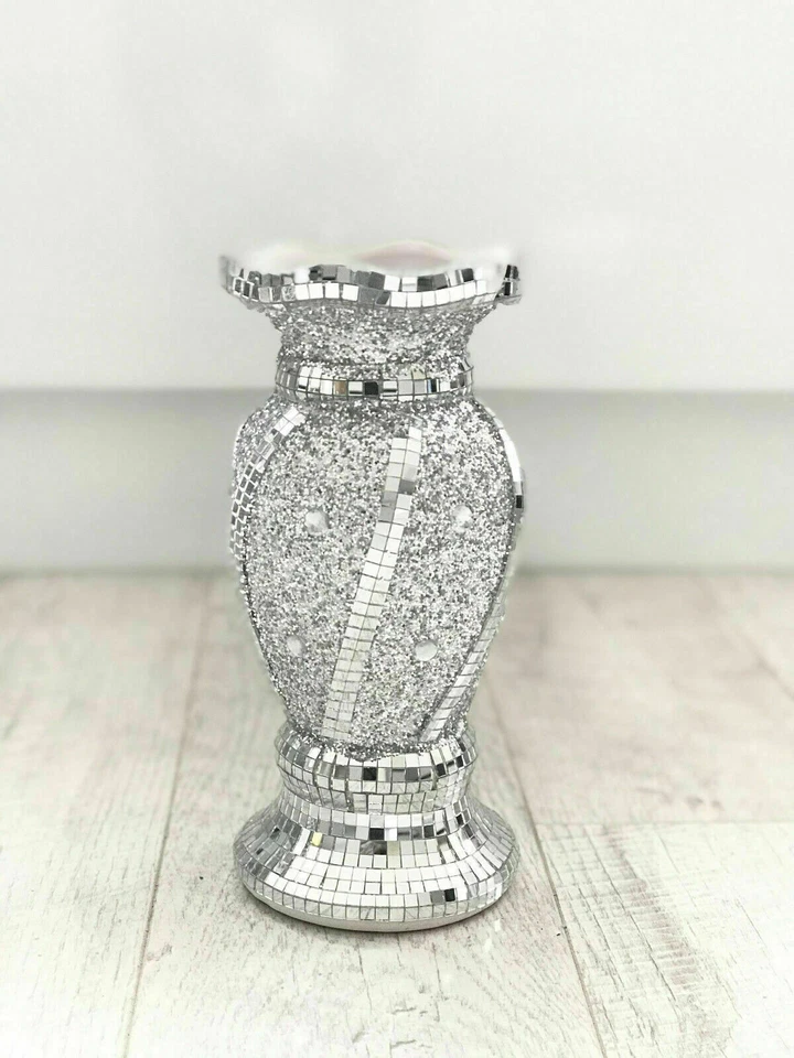 Beautiful Mosaic Vase Diamond Silver Crystal Decorative Mirror Flower Luxury NEW - Image 1 of 1