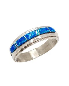 Navajo Wilbert Muskett Jr blauer Opal-Inlay Sterlingsilber Bandgröße 7 - 10 - Bild 1 von 7