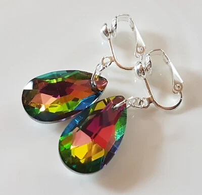 OHRCLIPS  CLIPS VERSILBERT FACETTIERTE KRISTALL TROPFEN  - Bild 1 von 3