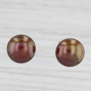 Bronze Cultured Button Pearl Stud Earrings 14k Yellow Gold Round - Picture 1 of 6