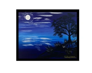 Moonlit Serenity - Acrylic Artwork Rare one of a kind Collectible Landscape Art - Picture 1 of 4