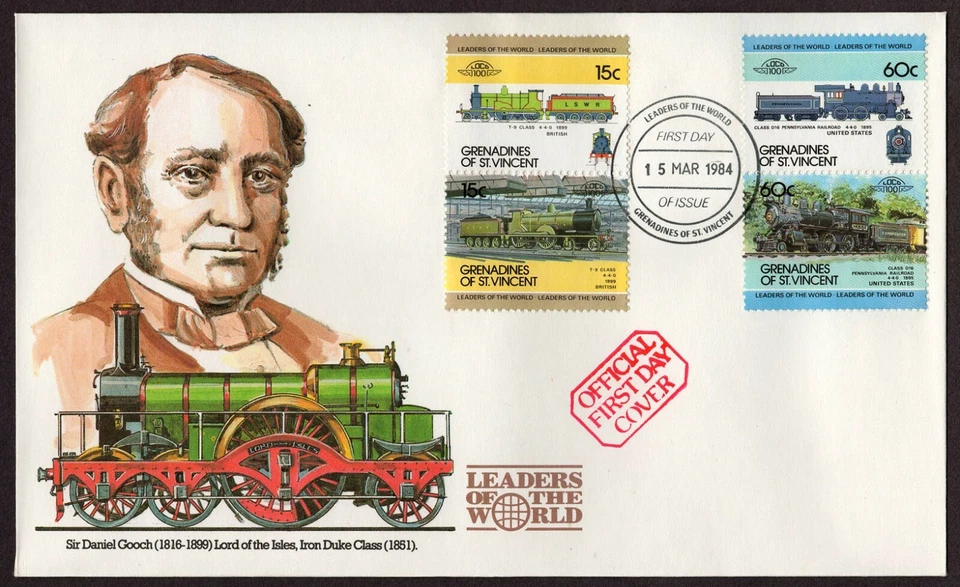 ST. VINCENT GRENADINES # 303 & 318, FDC COVER - LEADERS OF THE WORLD LOCOMOTIVES - Image 1 of 1