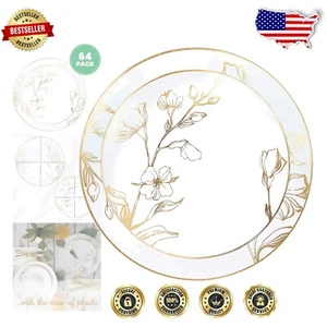 Elegant Heavyweight Plastic Party Plates - 64 Piece Set for All Occasions - Picture 1 of 9