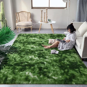 Extra Large Fuzzy Rug Fluffy Carpets, 8X10 Feet Tie-Dye Dark Green Rugs for Livi - Picture 1 of 9