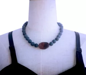 12mm round blackstone oval agate statement necklace 19" Jewelry marking supply - Imagen 1 de 10