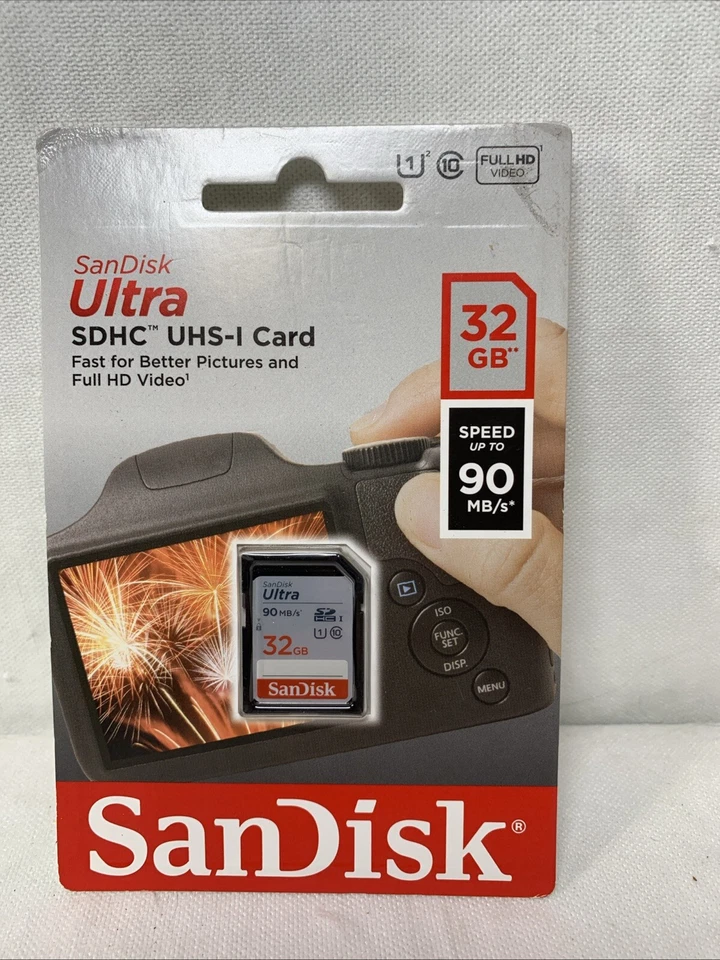 SanDisk 32GB Ultra SDHC UHS-I Memory Card 90MBs, C10, U1, Full HD SD Card Camera - Image 1 of 1