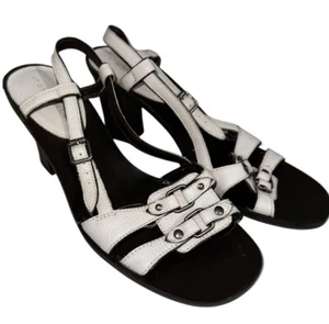 Antonio Melani Womens Blake Leather Strappy Heeled Sandals Sz 7.5 White Buckle - Picture 1 of 11
