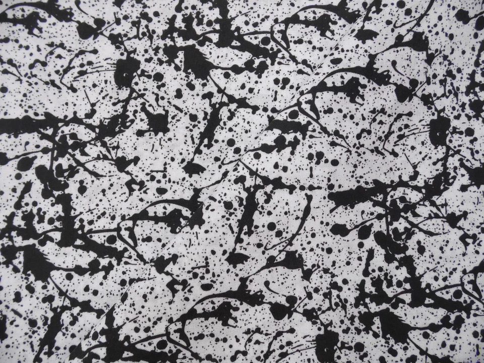 PAYLESS FABRIC Fabric 100% Quilting Cotton Hipster Splatter Black White Abstract T50