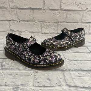New Dr. Martens Shoes Black Floral Leather Mary Jane Loafers Women's Size 6 9026 - Picture 1 of 12