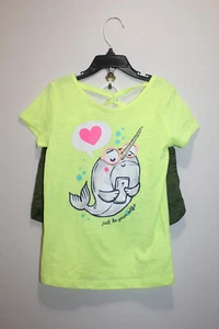 CARTER'S GIRLS OUTFIT 3PCS T-SHIRT TANK TOP SHORTS HORNED WHALE GREEN SIZE 6/6X - Picture 1 of 10
