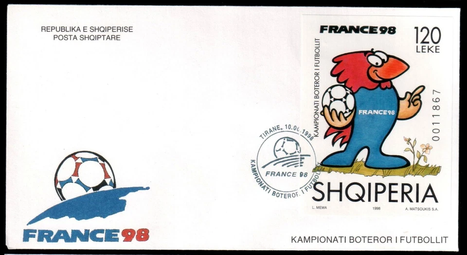 Albania 1998. WORLD FOOTBALL CHAMPIONSHIP. FIFA. FRANCE 98. FDC Block MNH - Image 1 of 1