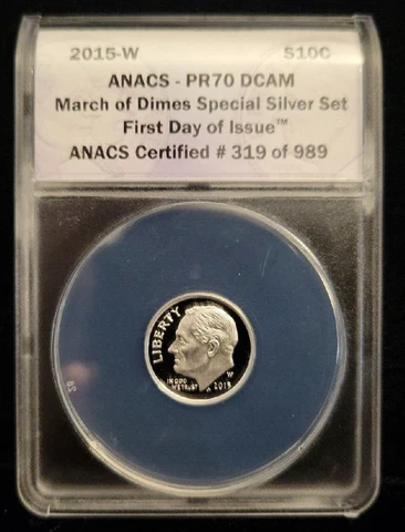 2015-W March of Dimes Silver Dime Proof PR70 WEST POINT* First Day Of Issue FDOI Cover