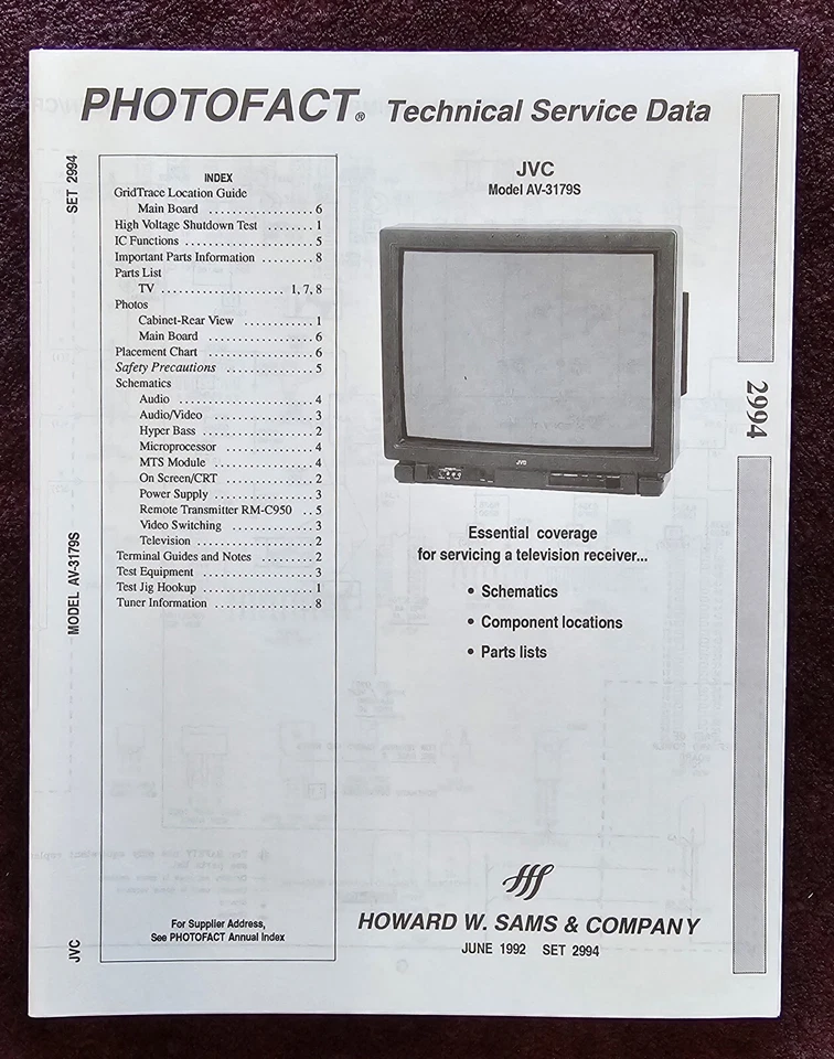 Sams Photofact 2994 Service Manual for JVC AV-3179S - Image 1 of 1