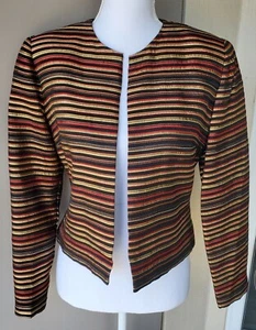 Maggy L Jacket Womens 4 Metallic Red Gold Striped Lurex Cropped Party Coat VTG  - Picture 1 of 12