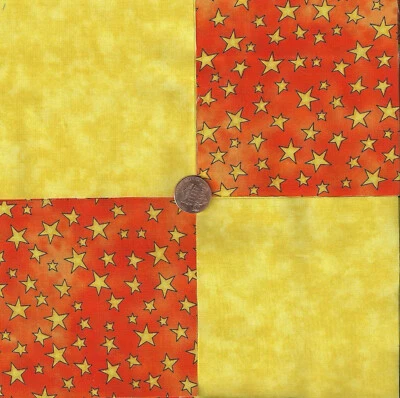 Estrellas Amarillas Naranja 4 pulgadas 100% Algodón Novedoso Tela Cuadrados FS2 Foto 1 de 4