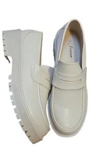 Forever Chunky Platforms Loafers Shoes Ladies S 10 Off White Faux Leather. NWT. - Picture 1 of 5