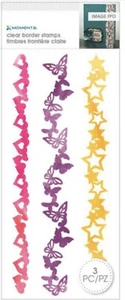 Momenta Border Cling Stamp 3pc Hearts Butterflies Stars NEW A2 Card Size NIP - Picture 1 of 1
