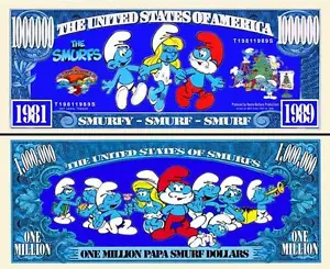 Les SCHTROUMPFS BILLET MILLION DOLLAR Collection Film Peyo Smurf BD Dessin Animé - Photo 1/1