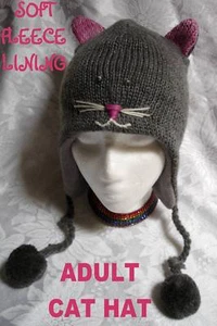 delux SOMBRERO DE GATO gorra de esquí ADULTO disfraz animal FL FORRADO gris GRIS anime toque gorro - Imagen 1 de 8