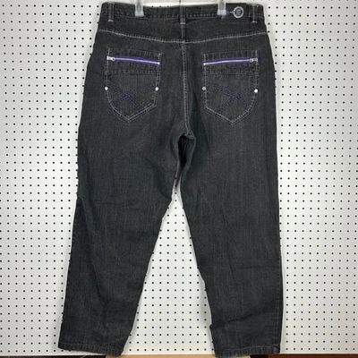 Evolution in Design Black Baggy Jeans 42x34 Embroidered Wide Leg Punk Goth Y2K - Image 1 of 4