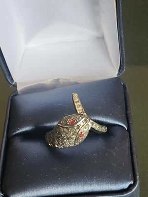 Anillo de serpiente de diamantes rubí genuino chapado en rodio 925 de plata de diseñador talla 7 nuevo Foto 1 de 4