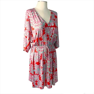 JOSIE NATORI Red Pink Turquoise Slinky Beach Casual Dress Sz Small - Picture 1 of 9