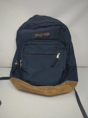复古 90 年代 Jansport 蓝色背包麂皮绒皮革底部包美国制造 — 第 1/4 张图片