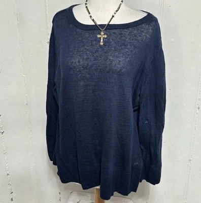 J. Suéter CREW Para Mujer M Azul Ajuste Relajado 100% Lino Cuello Redondo Preppy Náutico Foto 1 de 4