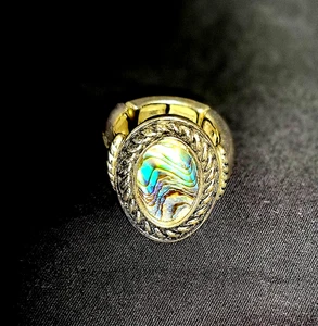 Vintage Adjustable Silvertone Abalone Shell Ring - Picture 1 of 15