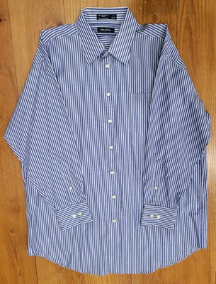 Camisa social masculina Nautica 17 32/33 XL listrada azul com botões manga longa algodão - Imagem 1 de 4