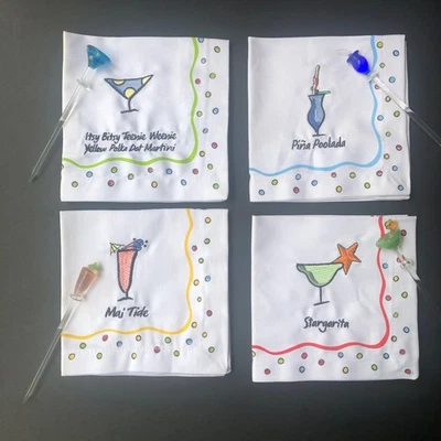 JUEGO DE 4 SERVILLETAS DE CÓCTEL BORDADAS BOSTON WAREHOUSE + JUEGO DE 4 SELECCIONES NUEVAS EN CAJA Foto 1 de 4