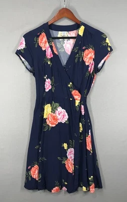 Old Navy Wrap Dress Women’s Small Blue Floral Mini V-Neck Cap Sleeve Tie Belt - Image 1 of 4