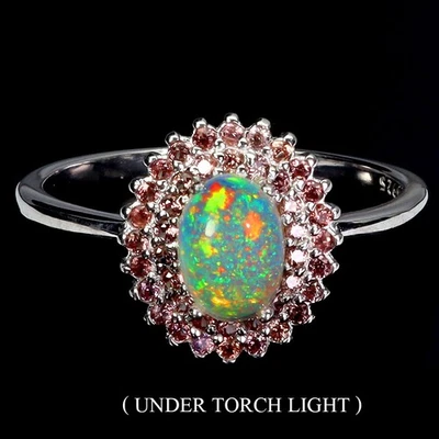 Anillo de plata de ley 925 ovalado ópalo de fuego 7x5 mm zafiro piedras preciosas joyería tamaño 9,5 Foto 1 de 4