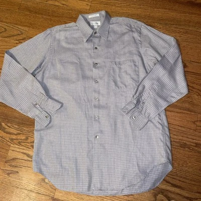 Camisa de vestir Paul Fredrick para hombre 16-35 gris a cuadros mangas largas sarga de algodón EE. UU. Foto 1 de 4