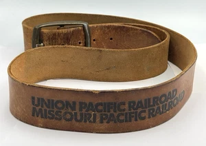 Vintage Union Pacific Missouri Pacific Railroad Train Belt Brown Leather - Picture 1 of 14