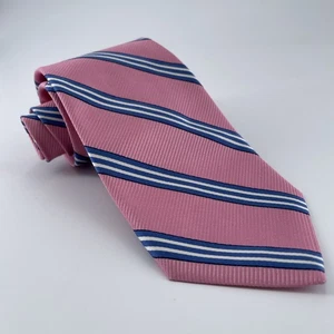 Cravatta cravatta vintage Brooks Brothers Repp seta rosa blu righe bianche 57" USA - Foto 1 di 6