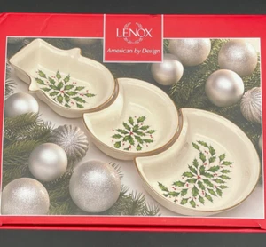 Lenox Holiday 3 Piece Divided Snowman Ceramic Tray 18" - Picture 1 of 7
