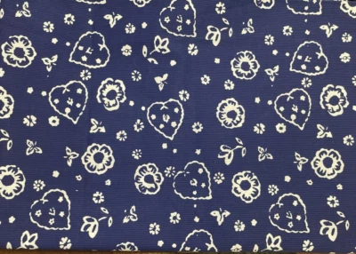 Cotton Fabric Blue 2 1/8 Yards x 44 Inches Flowers Hearts Ribbed Texture - Image 1 of 4