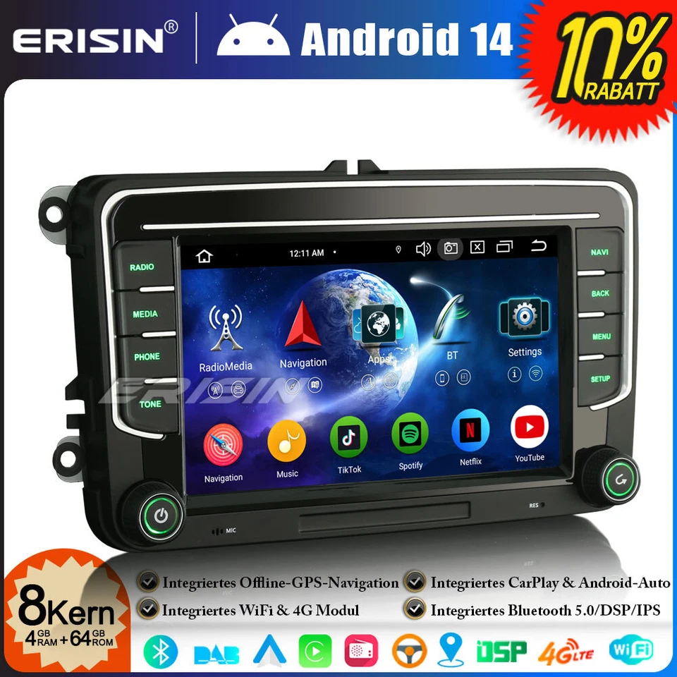 Android 14 64GB GPS Autoradio OPS für VW T6 Crafter Amarok Caddy Polo ŠKODA Yeti - Bild 1 von 4