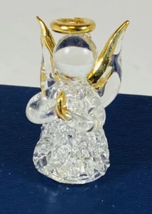 VTG My Guardian Treasure Chest Angel Glass Hand blown Angel Figurine Gold Rim - Picture 1 of 7