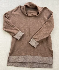 Grüner Umschlag Pullover Damen großer brauner Saum Bündchen Rollkragen Boho Bauer USA - Bild 1 von 7